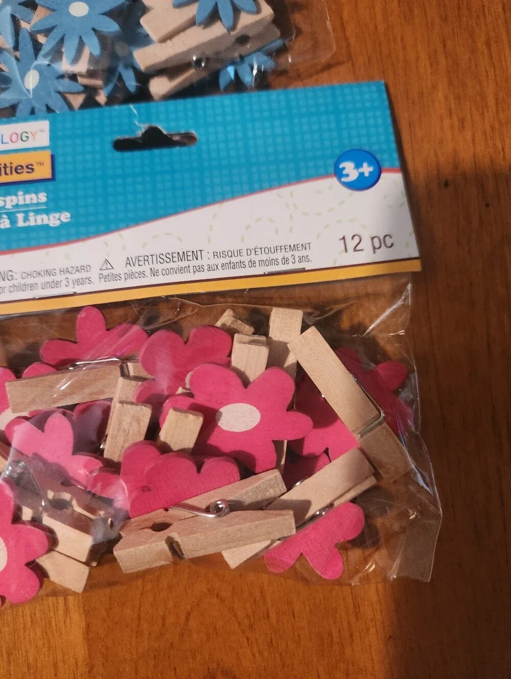 Floral Clothespin Clips - Assorted Pink, Blue, Yellow